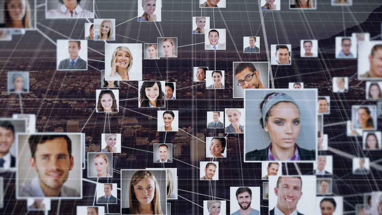 animación de la red de conexiones sobre el paisaje urbano