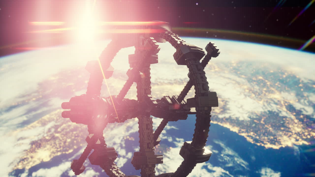 매우 상세한 거대한 우주선이 지구에 접근하고 있습니다.