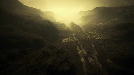 Paisaje-Atmosférico-Oscuro-Con-La-Cima-De-Una-Alta-Montaña-Negra-En-La-Niebla