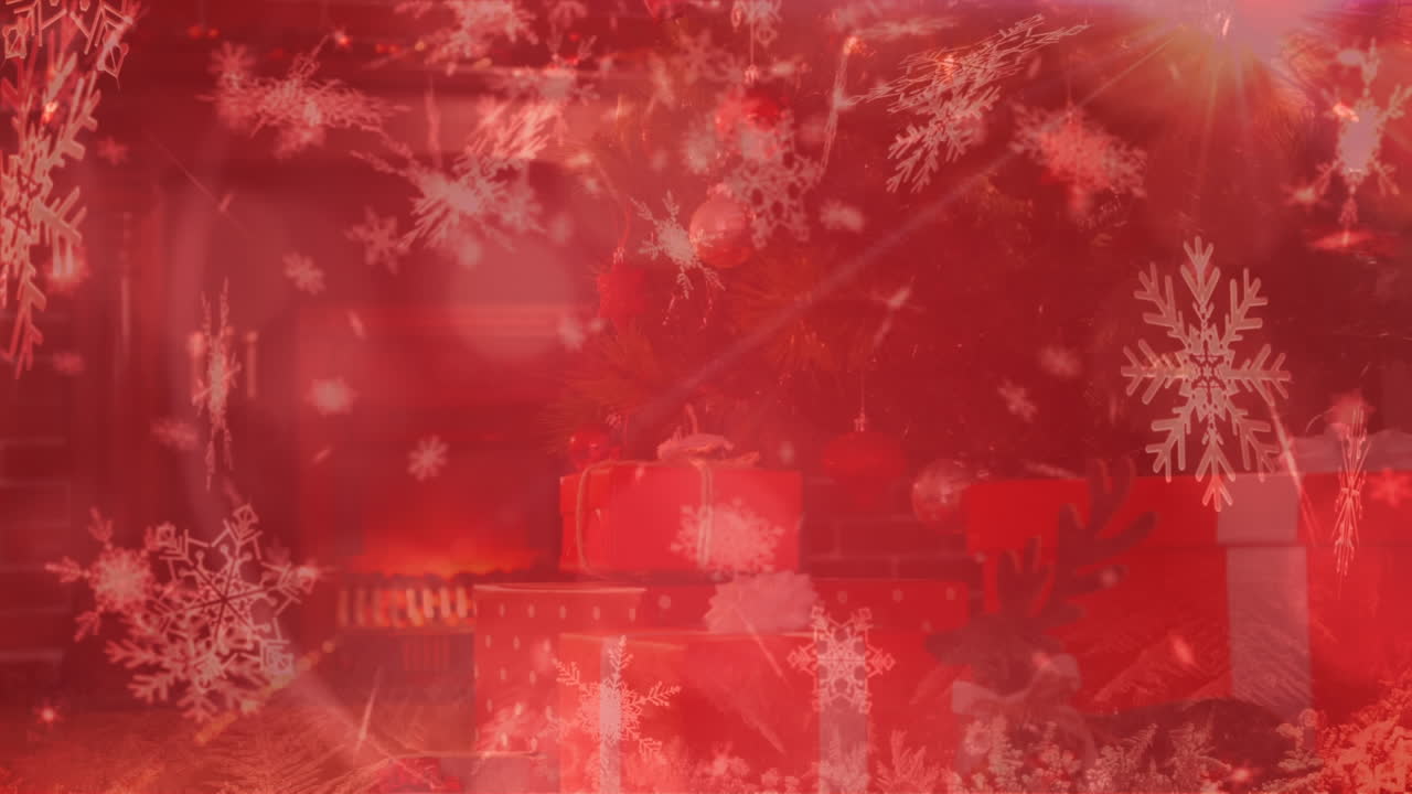 ⁇  배경 에 크리스마스 선물 을 떨어뜨리는 눈송이