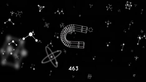 animación de iconos sobre moléculas sobre un fondo negro