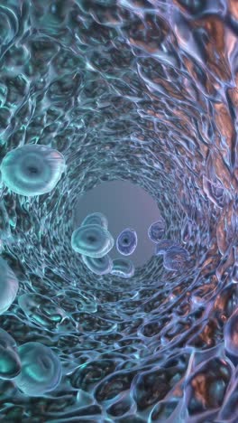 microscopic view of cells and organisms in a blood vessel