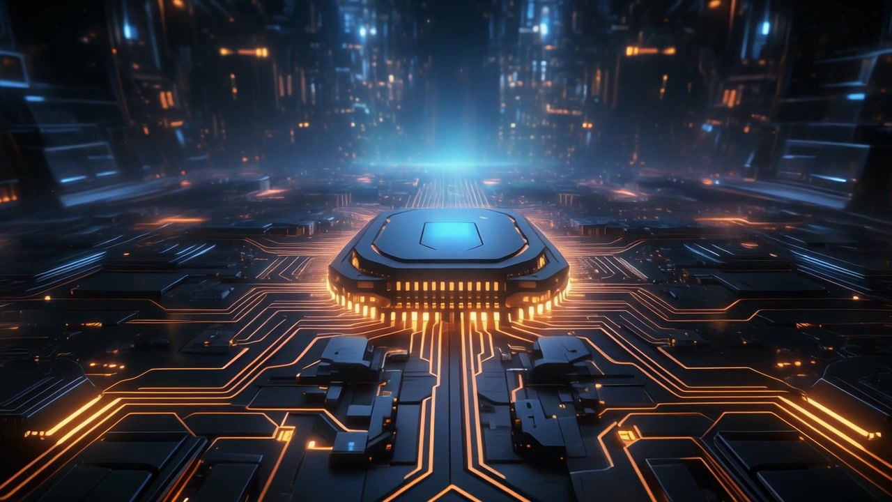 Futuristic Central Processing Unit on a Glowing Circuit Board