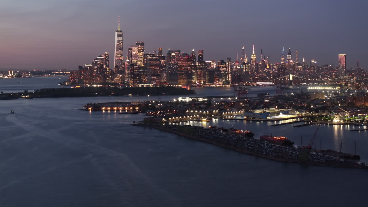 Aerial view of New York City at night