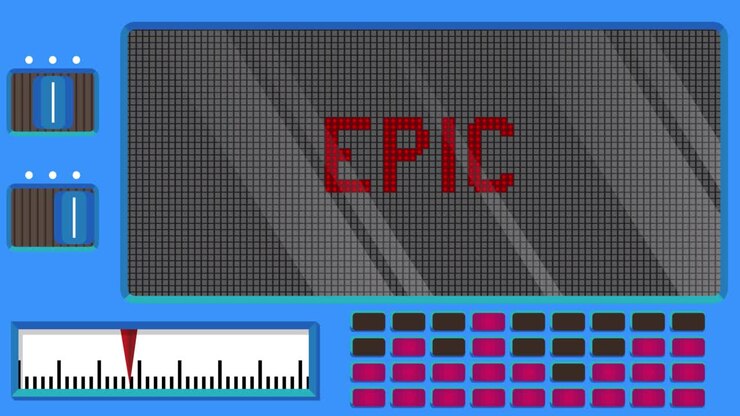 Epic text on a Digital Led Panel.