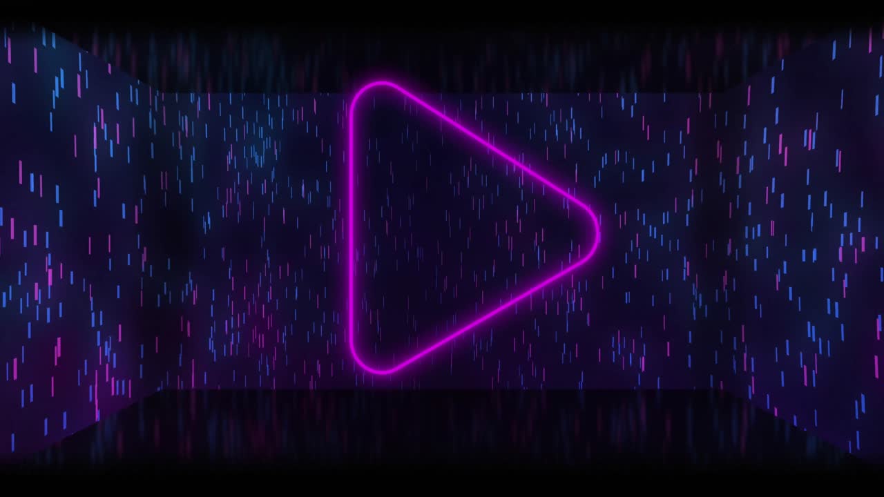 animación del icono de flecha de neón sobre las manchas azules que caen.