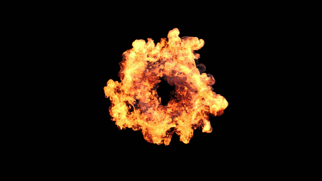 Dynamic Fire Explosion and Smoke Dissipation on Black Background