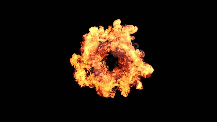 Dynamic Fire Explosion and Smoke Dissipation on Black Background