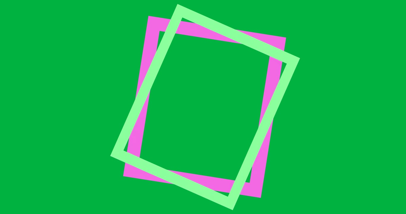 Neon square frame rotating on transparent background with dashed outlines highlighting tech design