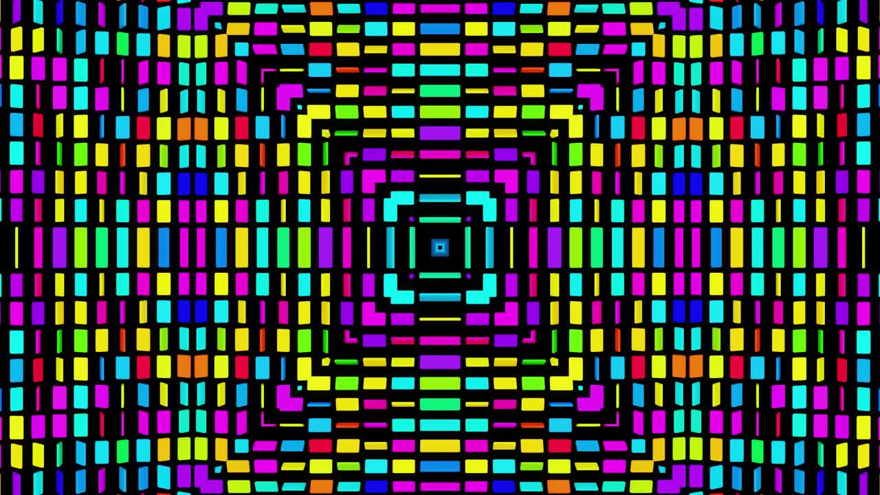 composición simétrica abstracta, elementos 3d se iluminan como bombillas con luz de neón multicolor. bg en bucle para espectáculos o eventos, exposiciones, festivales o conciertos, videos musicales, dj o vj para clubes nocturnos.