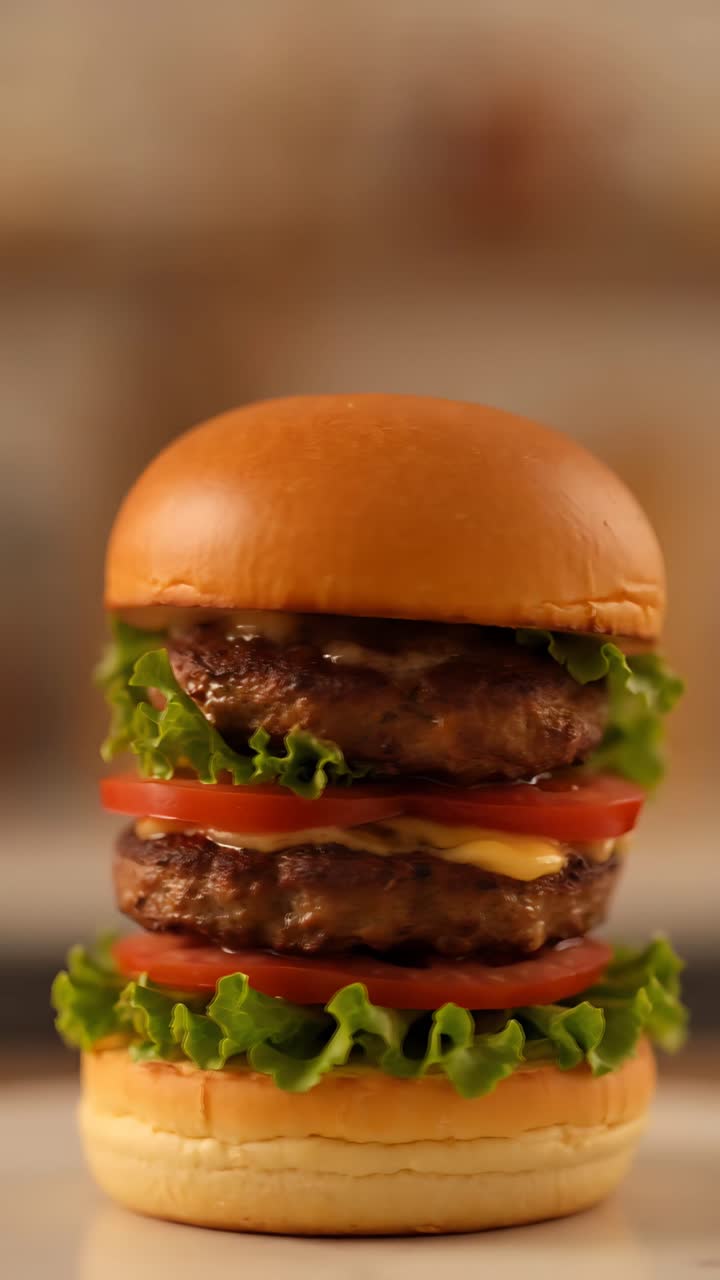 Hamburger Succoso Primo Piano Sfondo Bokeh 4K