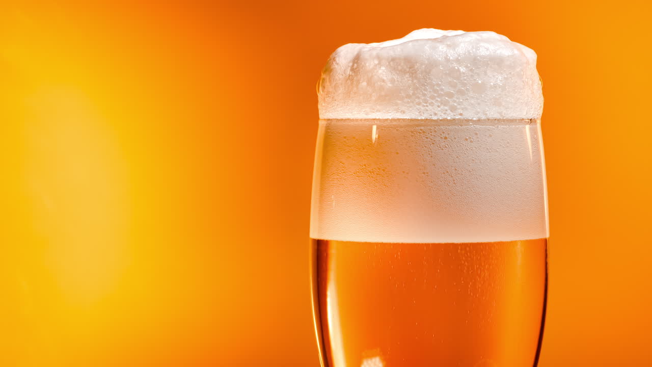 la cerveza lager se asienta en el vaso con una tapa blanca de espuma