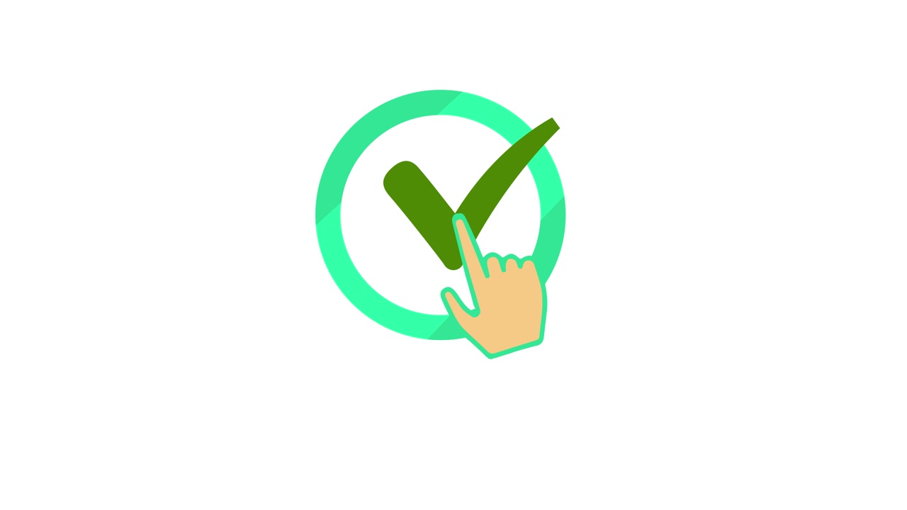 Animated Hand Cursor Clicking on Green Checkmark Icon