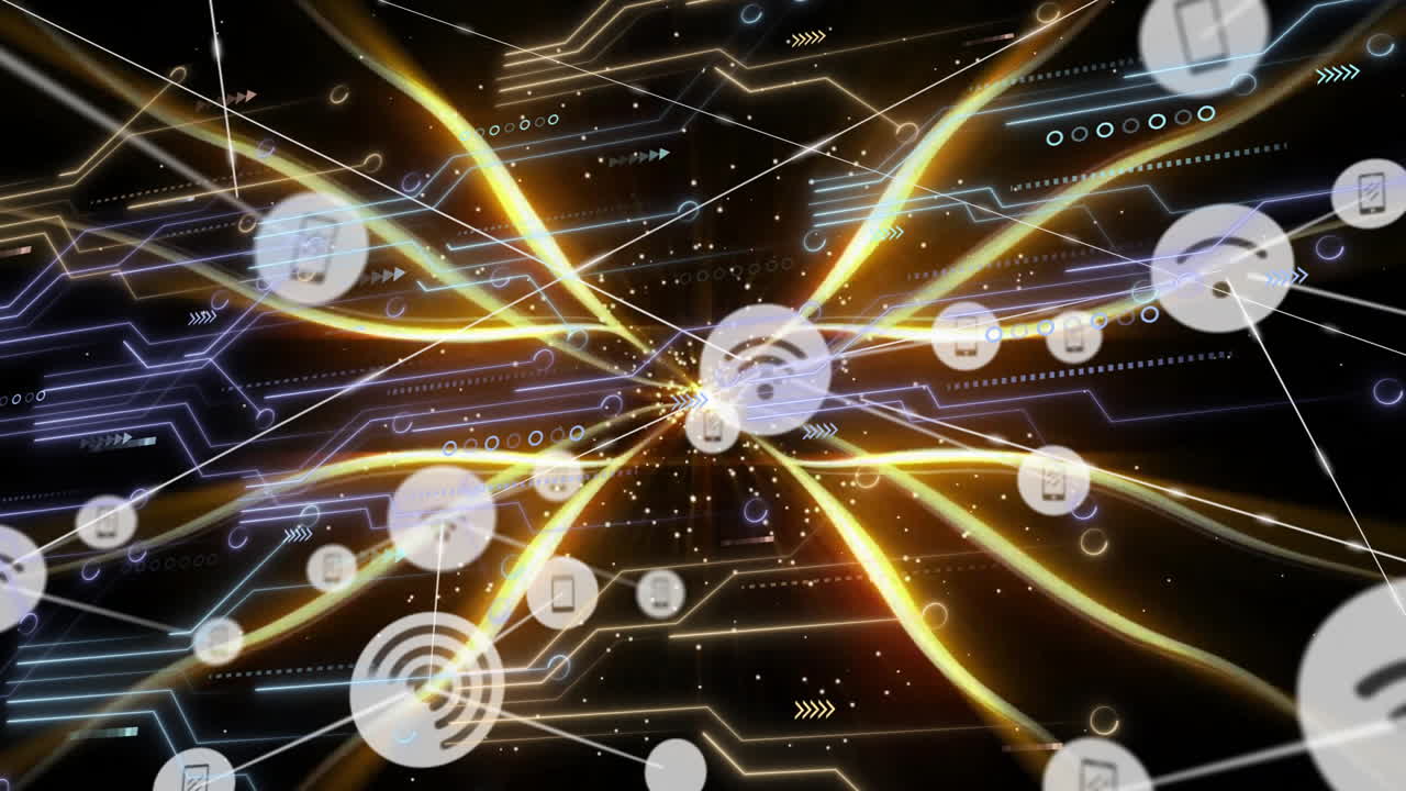 Digital network connections and data flow animation with abstract glowing lines