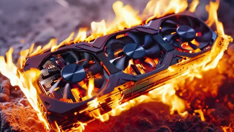 a close up of a video card on fire