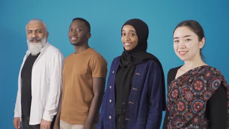 portrait of multiethnic group of people. happy interracial people smiling.