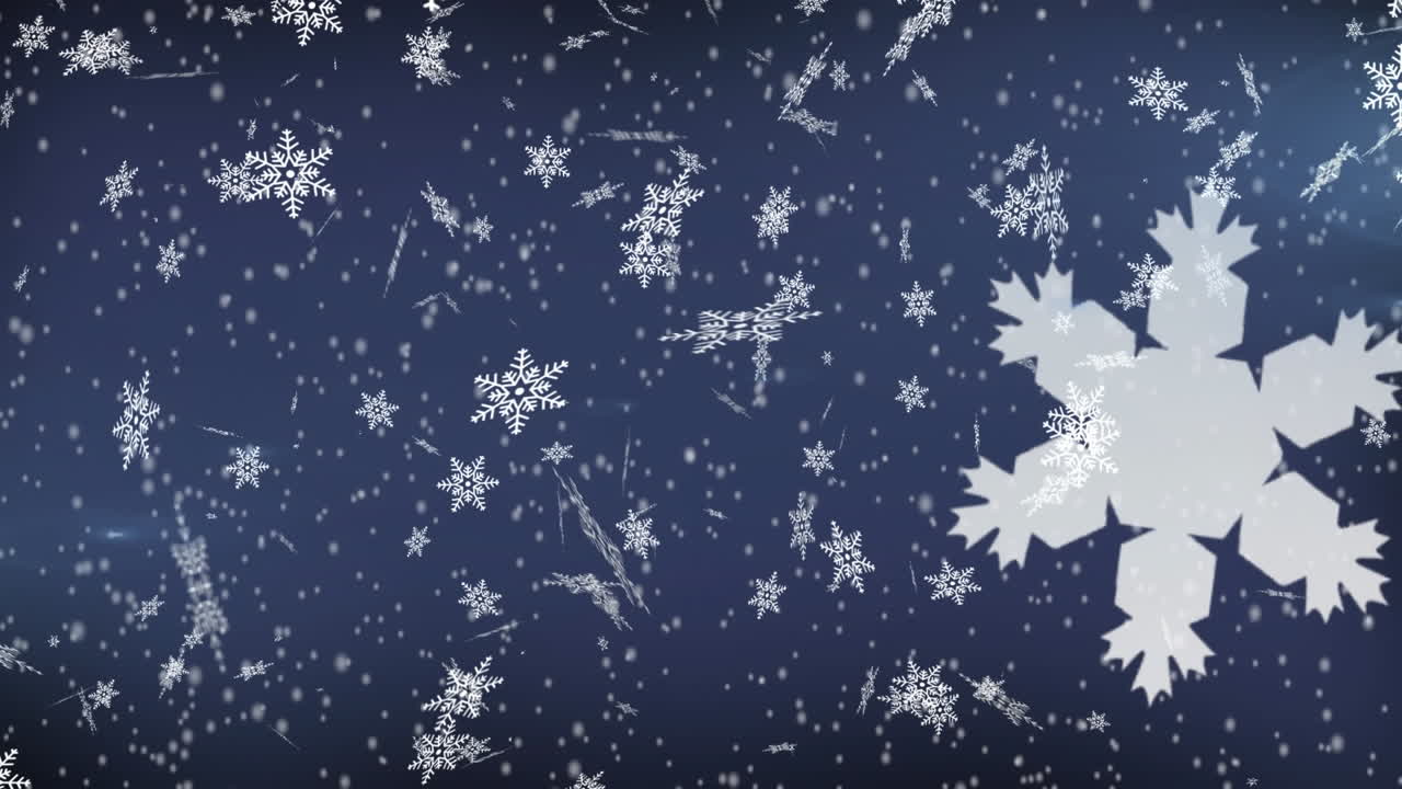 animación digital de copos de nieve que se mueven contra un fondo azul