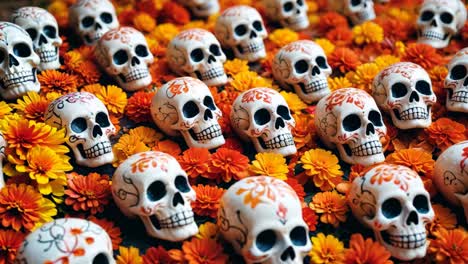 day of the dead decorations with skulls and marigolds