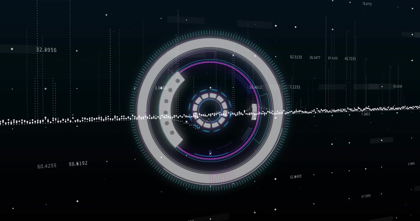 Animation of scope scanning and data processing over purple background