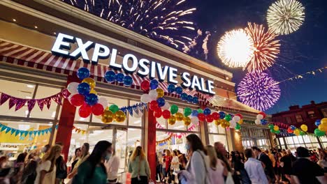 explosive sale grand opening at night with fireworks