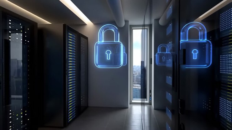Cybersecurity in a Server Room with Digital Padlocks