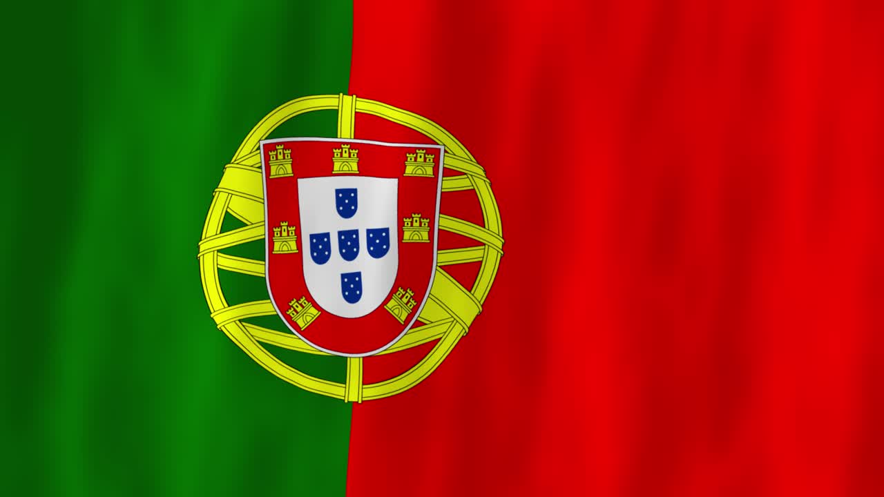 ポルトガルの国旗 アニメーション 3d シンボルデザイン 風に振り回される 国愛国 世界文化 旗 旗 緑 黄 赤