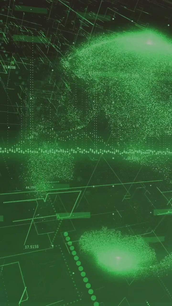 Digital globe and data points animation over green background with network connections