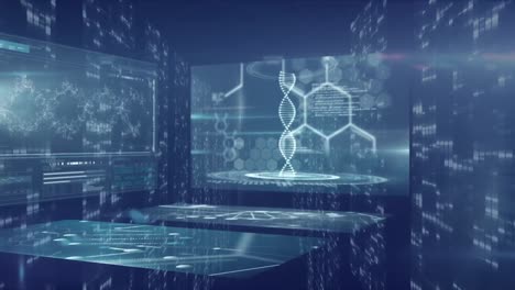 Animation of data processing on blue background