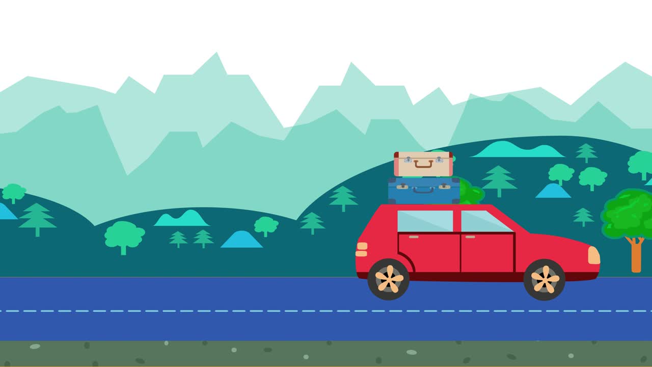 시골을 배경으로 한 자동차 애니메이션.