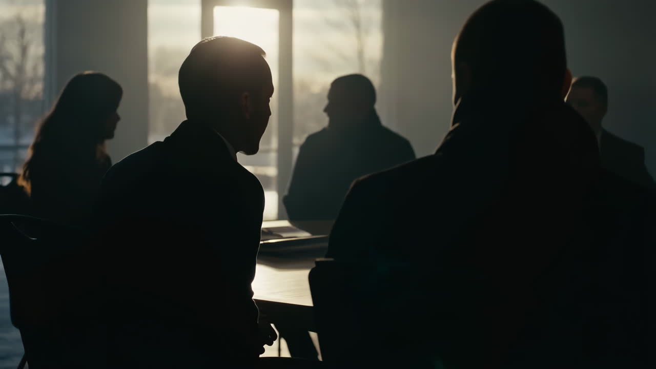 Silhouettes of Business Professionals in a Meeting