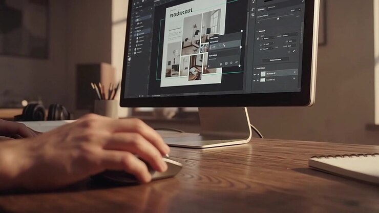 Designer gráfico trabalhando em layout em software de design