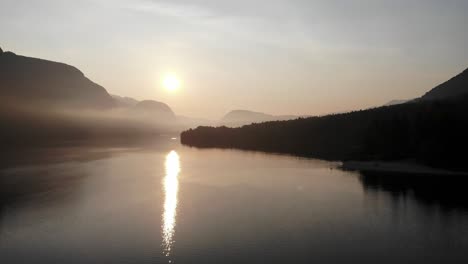 sunrise at lake bohinj in slovenia