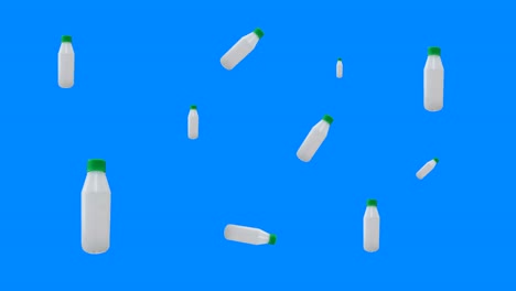 group of plastic bottles animation, editable blue screen -chroma key seamless loop