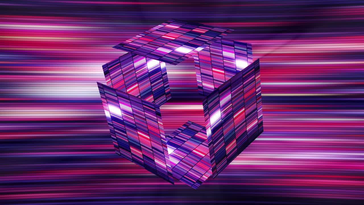 cubo 3d abstracto con luces de neón brillantes