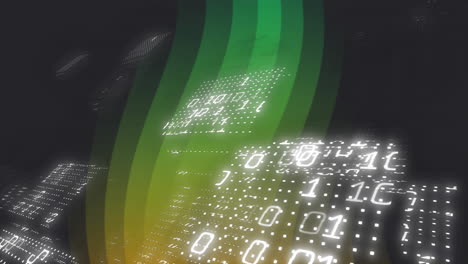animación de código binario y flujos de datos sobre un fondo de gradiente verde y amarillo