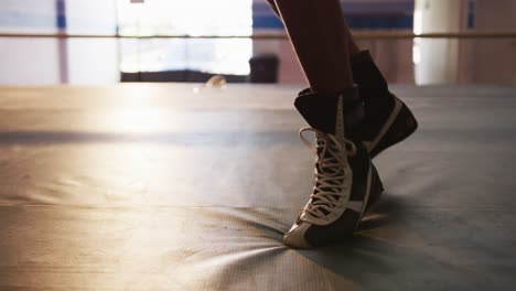 close up view of foot in boxing ring