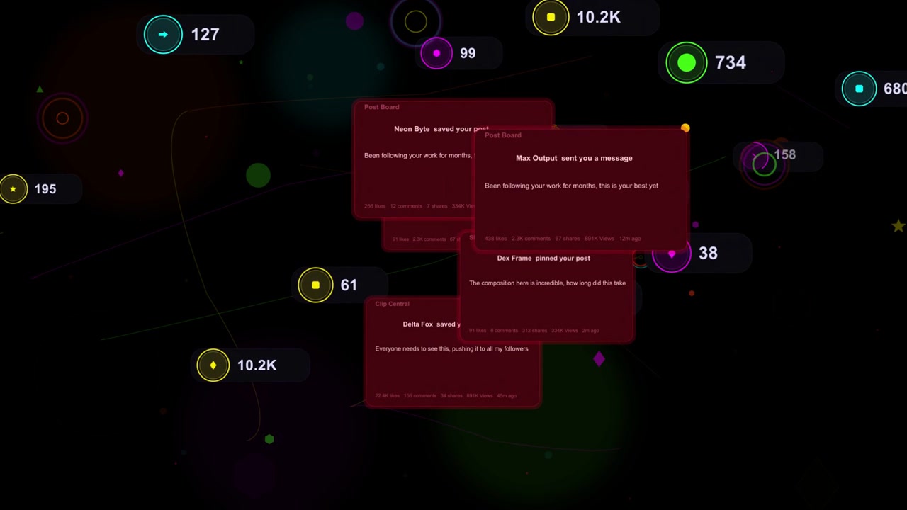 Node events driving red cards popping and stacking center nodes updating counts showing alert surge