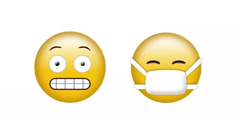 Animation-Von-Narben--Und-Gesichtsmasken-Emoji-Symbolen-Auf-Weißem-Hintergrund