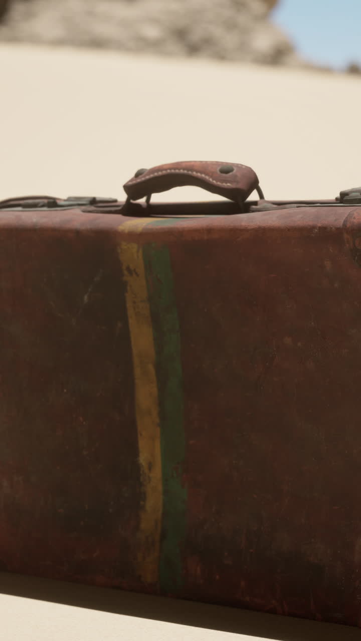 vieja maleta de cuero en un paisaje desértico