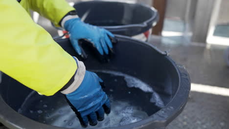 veterinario en una piscifactoría de salmón inspeccionando peces en busca de parásitos