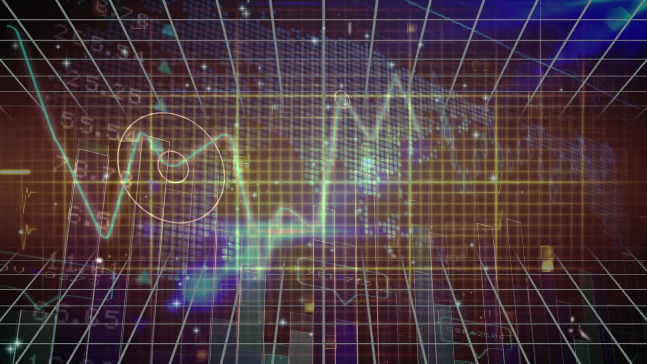 animación del procesamiento de datos sobre el mapa del mundo