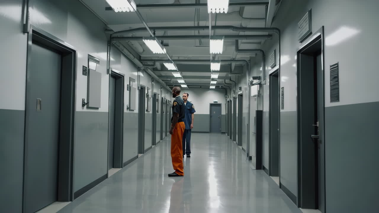 Prison scene with prisoner and guard