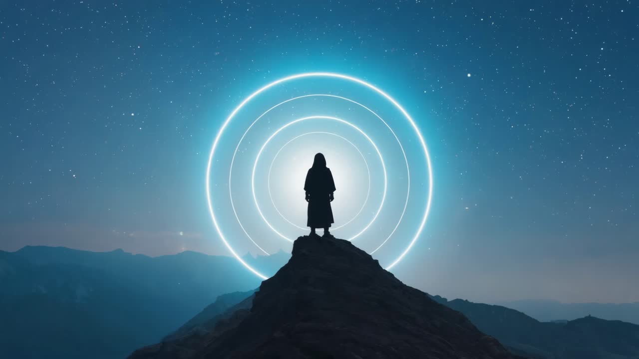 Silhouette on a Mountain at Night
