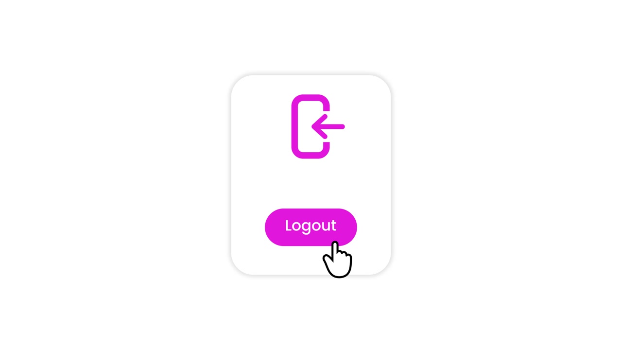 Minimalist logout icon with mouse click animation isolated on white background