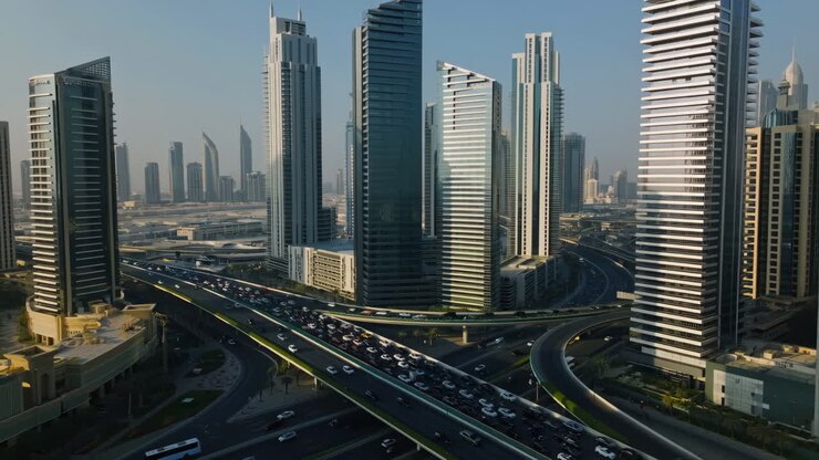 Paesaggio Urbano Moderno con Svincolo Autostradale e Grattacieli