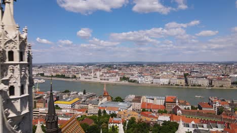 aerial cityscape of budapest with danube crossing between pest and buda side