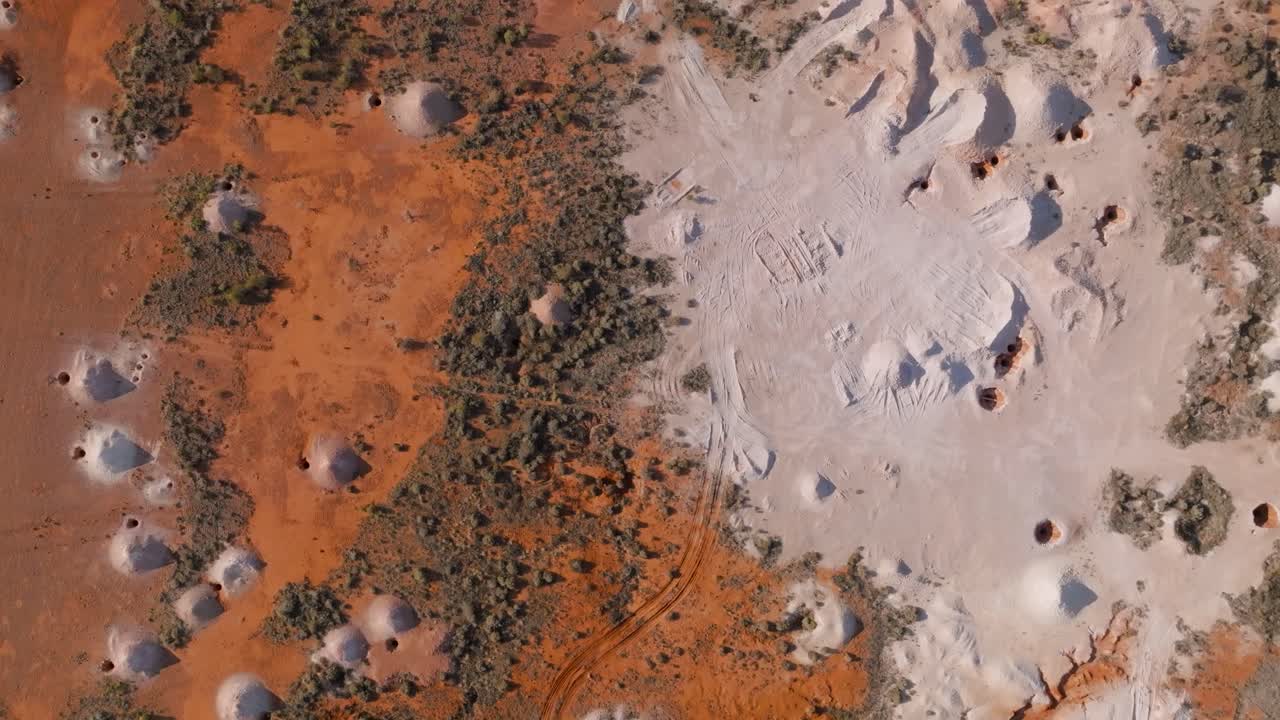 Aerial shot of abandoned opal mines in Australian Outback