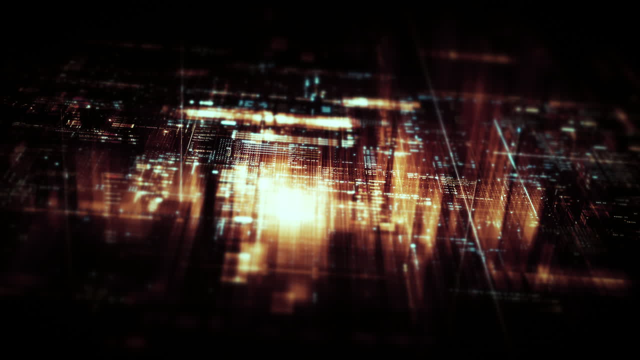Matrice di display futuristica, telemetria di dati digitali hi-tech con numeri crittografati, sfondo dinamico del display per formato di visualizzazione dello schermo desktop del computer