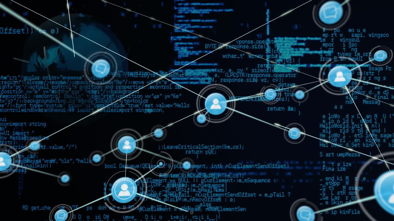 Connectors moving and digital data on black background