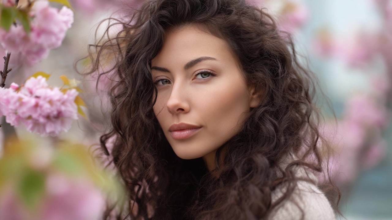 Ritratto accattivante di una donna circondata da splendidi fiori, che mette in risalto i suoi tratti distintivi e le sue espressioni incantevoli in un vivace scenario floreale.
